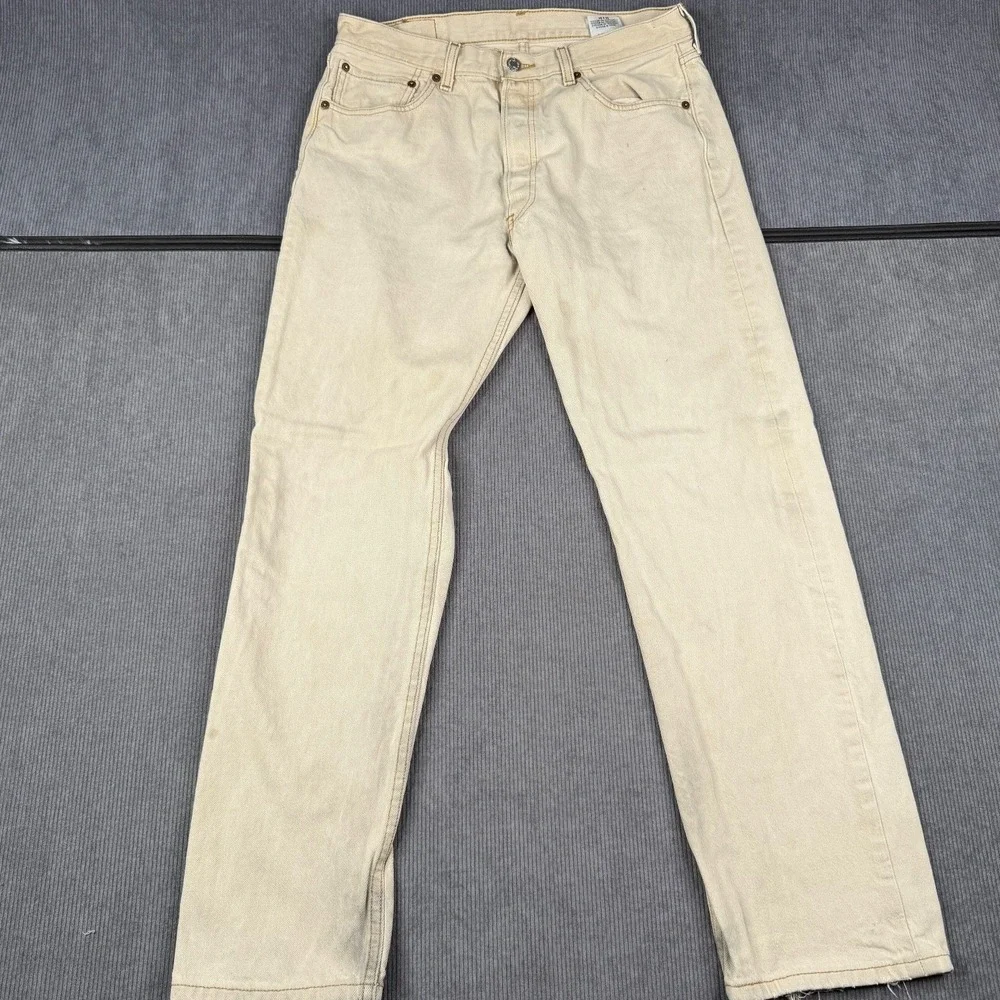 Levis 501 Original Fit Jeans Mens 34x34 Tan Beige Straight Leg Button Fly